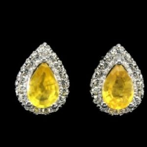 Genuine Yellow Sapphire Halo Earrings aa5